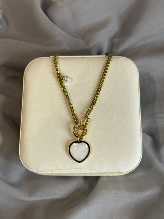 Marble heart with gold chain pendant