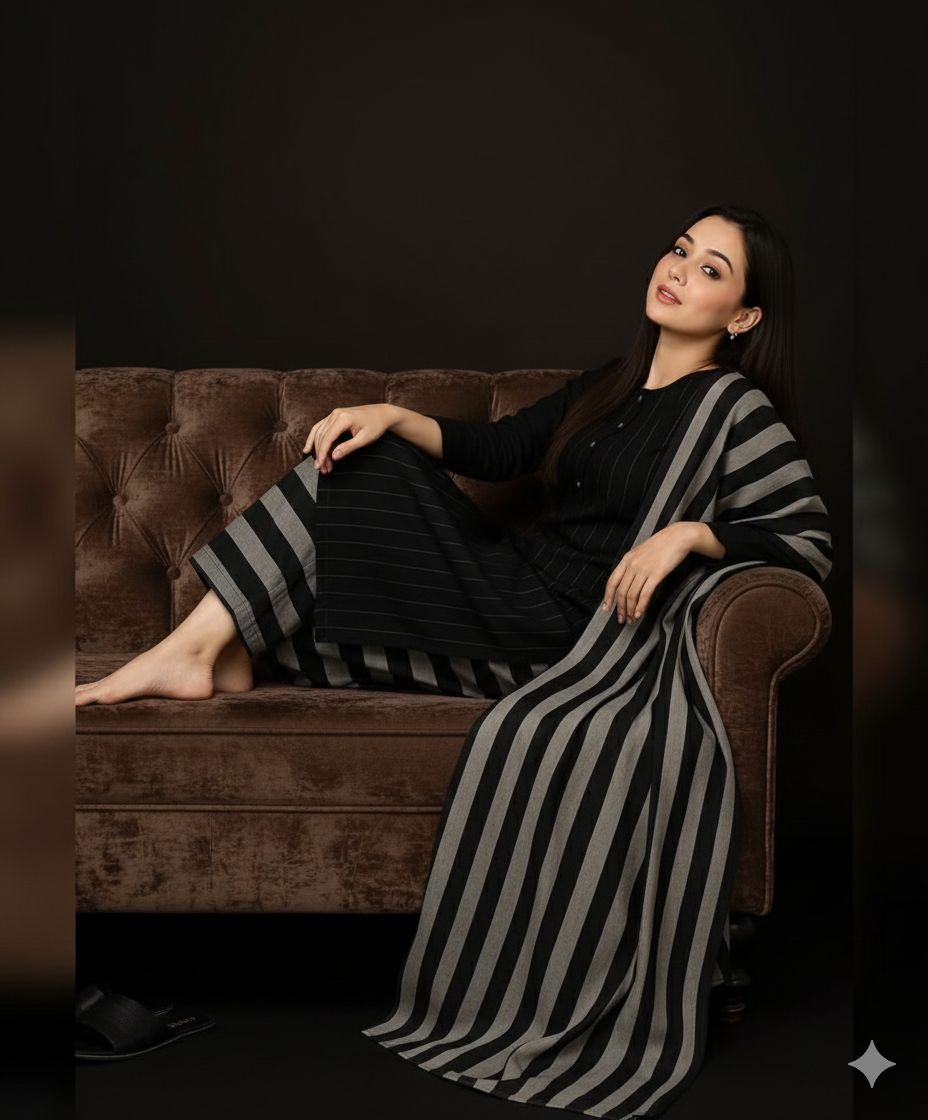 KHAADI SUSI MARINA 3-PC WINTER UNSTITCHED Black