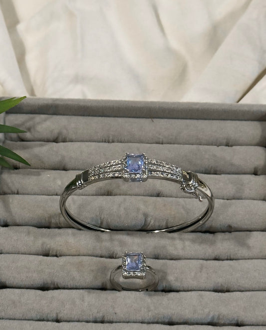 “Icy bloom- square stone cuff and ring set”