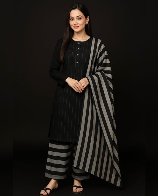 KHAADI SUSI MARINA 3-PC WINTER UNSTITCHED Black
