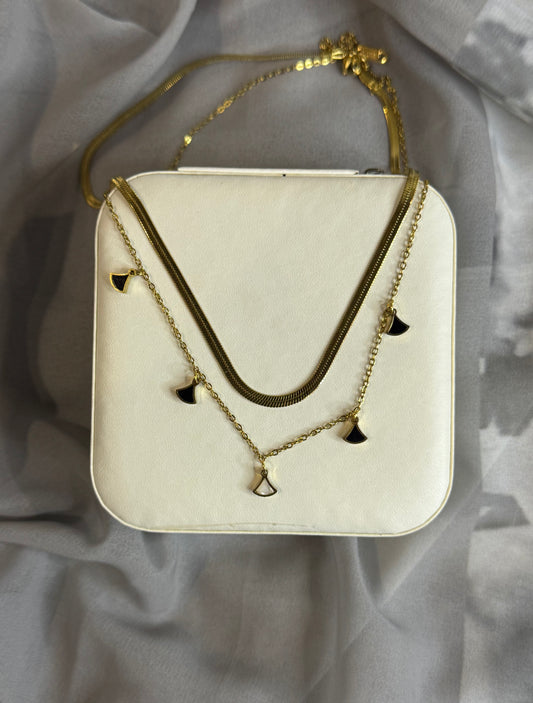 Gold-toned layered necklace with fan-shaped pendants
