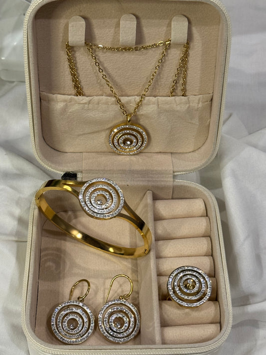 “Elegance that comes full circle — pure golden glow.”